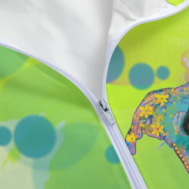 Preview: Leichte Regenjacke Mojito – Popart Hundemotiv, 100 % Polyester, Unisex, Staffordshire, AmStaff, Staff, Pitbull, Pit, SOKA, Listenhund